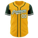 Custom Name and Number Personalized Two-Tone Baseball Jersey in Gold White Green Personalized Gold White-Green Authentic