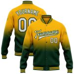 Custom Team Name Number Varsity Letterman Bomber Jacket Personalized Gold White Green Fade Fashion Jacket Personalized Gold