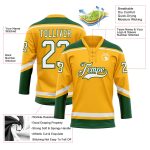 Custom Gold White-Green Hockey Jersey with Personalized Name and Number - Lace Neck Design Personalized Gold White-Green