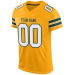 Custom Authentic Football Jersey with Personalized Name & Number, Gold White-Green Mesh Design Personalized Gold White-Green