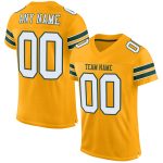 Custom Authentic Football Jersey with Personalized Name & Number, Gold White-Green Mesh Design Personalized Gold White-Green