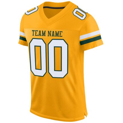 Custom Gold White-Green Authentic Football Jersey - Personalized Mesh Jersey Personalized Gold White-Green Mesh Authentic