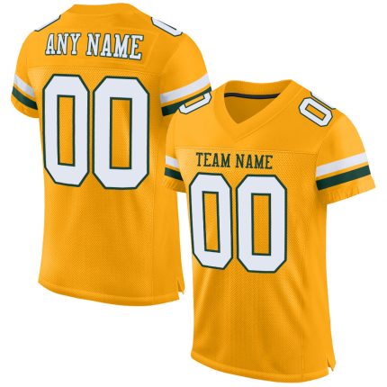 Custom Gold White-Green Authentic Football Jersey - Personalized Mesh Jersey Personalized Gold White-Green Mesh Authentic