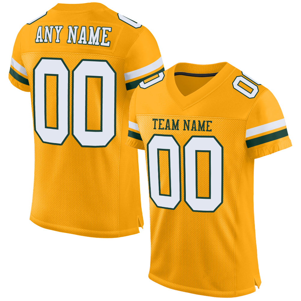 Custom Gold White-Green Authentic Football Jersey - Personalized Mesh Jersey Personalized Gold White-Green Mesh Authentic