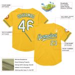 Custom Gold White-Green Mesh Authentic Throwback Baseball Jersey with Personalized Name & Number - Team Apparel Personalized