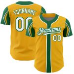Custom Baseball Jersey with Personalized Name & Number in Gold, White, and Kelly Green - Authentic Team Apparel Personalized