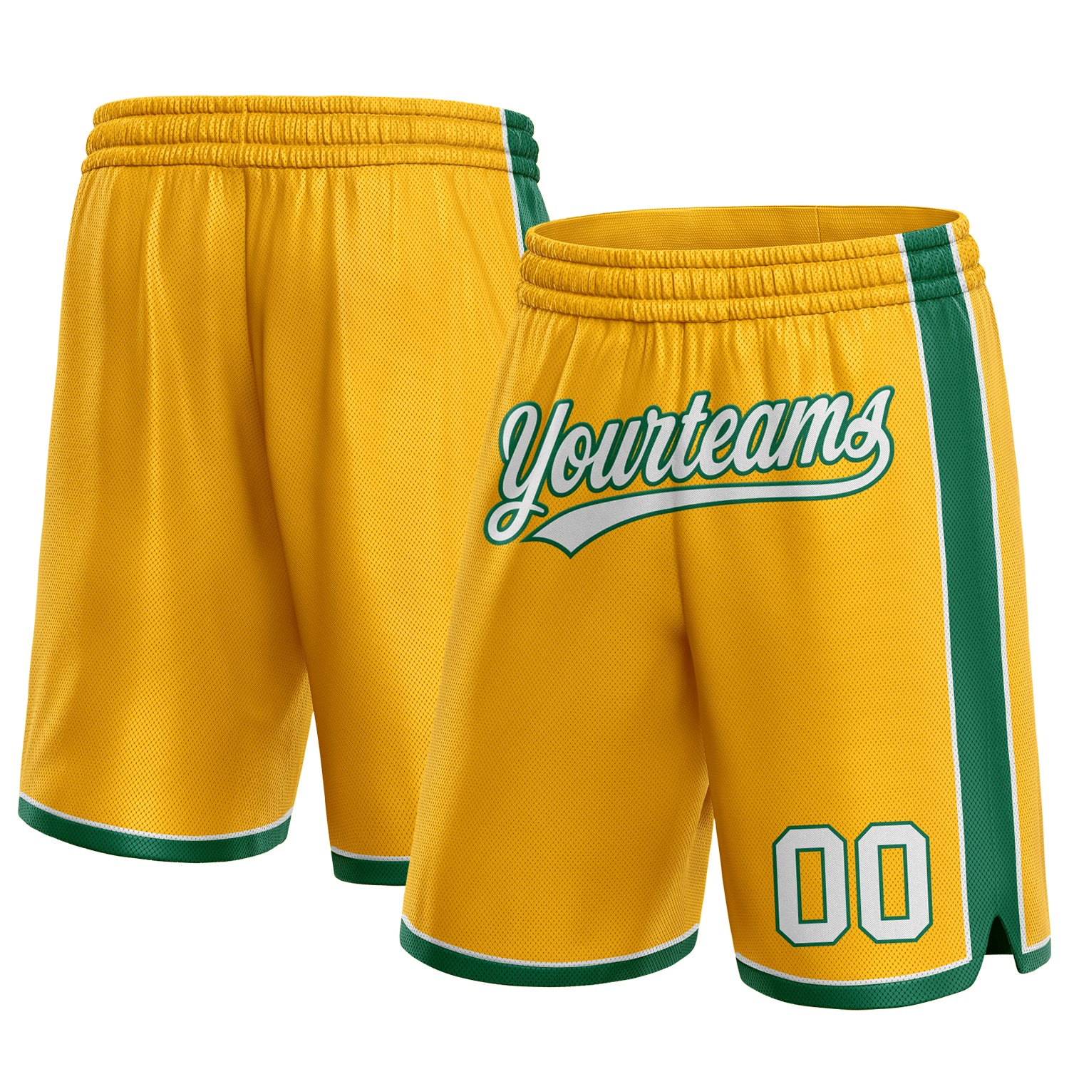 Custom Name Number Personalized Authentic Basketball Shorts Gold White Kelly Green Personalized Gold White-Kelly Green Authentic