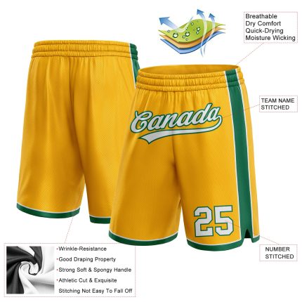 Custom Name Number Personalized Authentic Basketball Shorts Gold White Kelly Green Personalized Gold White-Kelly Green Authentic