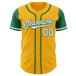 Custom Two-Tone Baseball Jersey with Personalized Name and Number in Gold and Kelly Green Personalized Gold White-Kelly Green