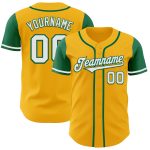 Custom Two-Tone Baseball Jersey with Personalized Name and Number in Gold and Kelly Green Personalized Gold White-Kelly Green