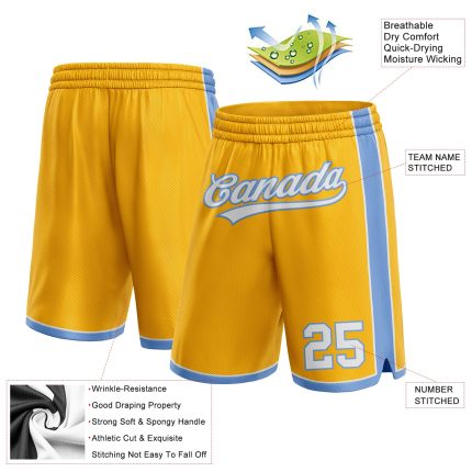 Custom Name Number Gold White Light Blue Basketball Shorts Personalized Personalized Gold White-Light Blue Authentic Basketball