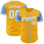 Custom Two Tone Baseball Jersey Personalized with Gold White Light Blue Name and Number Personalized Gold White-Light Blue