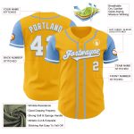 Custom Two Tone Baseball Jersey Personalized with Gold White Light Blue Name and Number Personalized Gold White-Light Blue