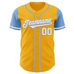 Custom Two Tone Baseball Jersey Personalized with Gold White Light Blue Name and Number Personalized Gold White-Light Blue