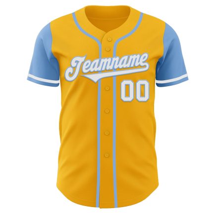 Custom Two Tone Baseball Jersey Personalized with Gold White Light Blue Name and Number Personalized Gold White-Light Blue
