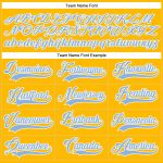 Custom Gold White Light Blue Hockey Jersey with Personalized Name and Number - Team Lace Neck Design Personalized Gold White-Light