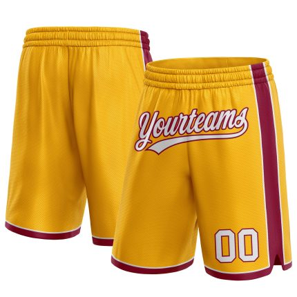 Custom Name and Number Basketball Shorts - Personalized Gold White-Maroon Team Authentic Shorts Personalized Gold White-Maroon