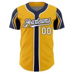 Custom Name and Number Authentic Baseball Jersey in Personalized Gold White-Navy - 3 Colors, Arm Shapes Personalized Gold