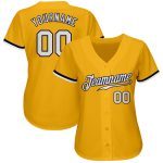 Custom Name Number Personalized Gold White-Navy Baseball Jersey - Authentic Team Apparel Personalized Gold White-Navy Authentic