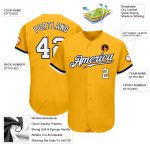 Custom Name Number Personalized Gold White-Navy Baseball Jersey - Authentic Team Apparel Personalized Gold White-Navy Authentic