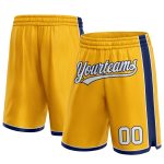 Custom Name Number Personalized Gold White-Navy Basketball Shorts for Authentic Team Jerseys Personalized Gold White-Navy