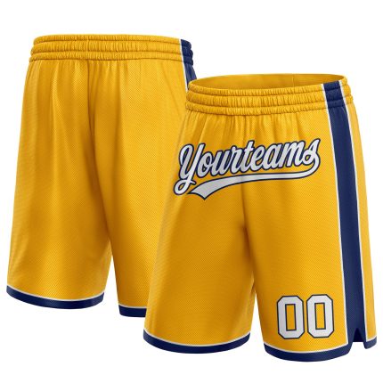 Custom Name Number Personalized Gold White-Navy Basketball Shorts for Authentic Team Jerseys Personalized Gold White-Navy