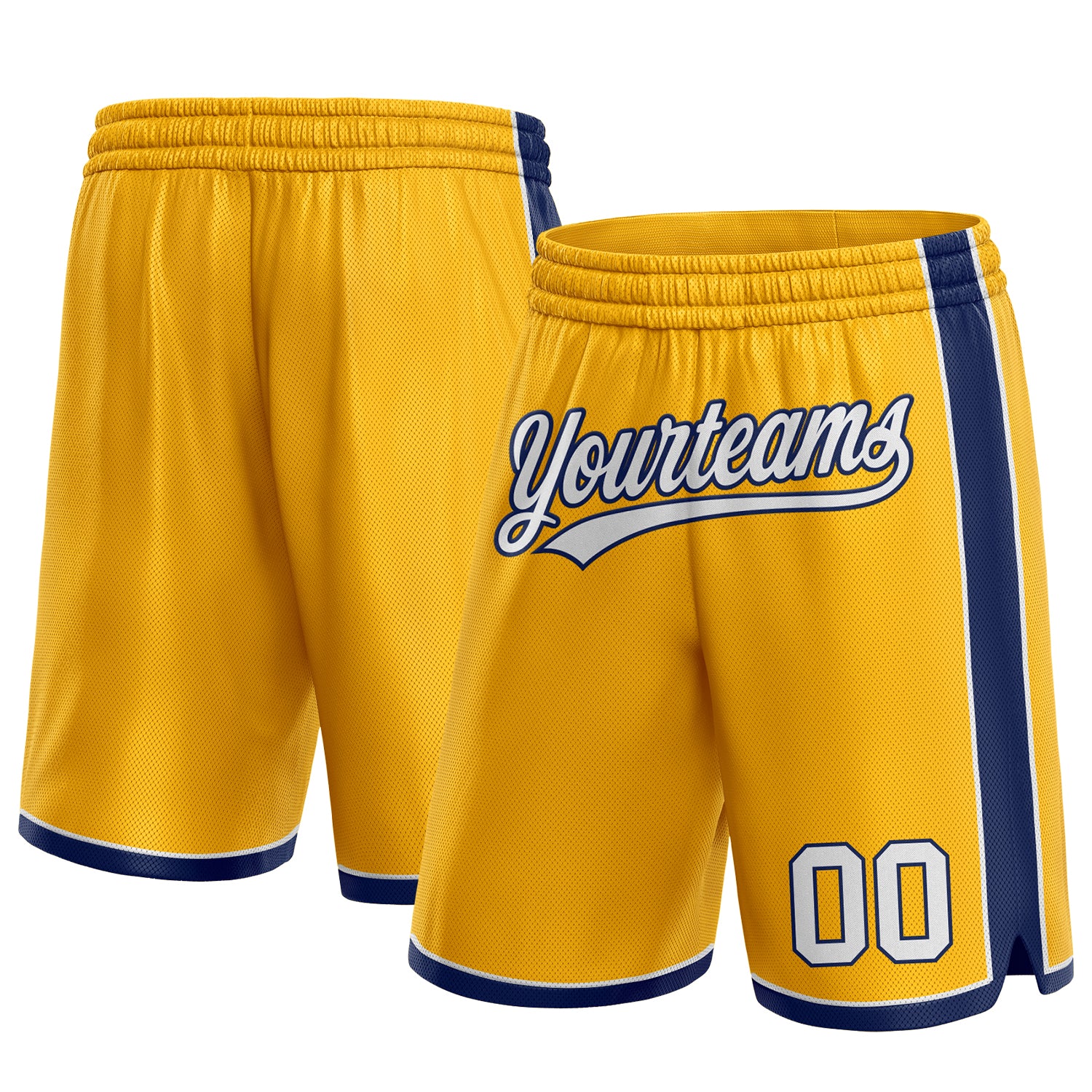 Custom Name Number Personalized Gold White-Navy Basketball Shorts for Authentic Team Jerseys Personalized Gold White-Navy