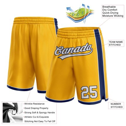 Custom Name Number Personalized Gold White-Navy Basketball Shorts for Authentic Team Jerseys Personalized Gold White-Navy