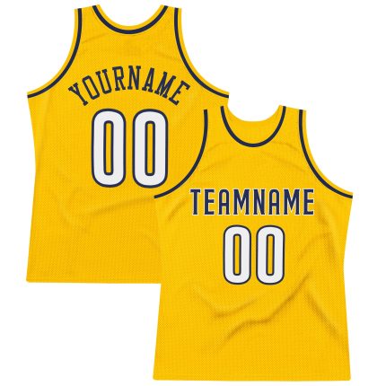 Custom Name and Number Personalized Gold White-Navy Basketball Jersey - Authentic Throwback Team Jersey Personalized Gold