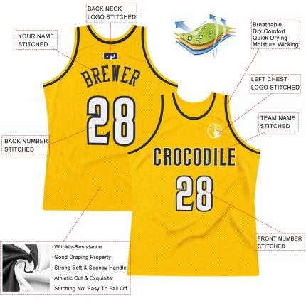 Custom Name and Number Personalized Gold White-Navy Basketball Jersey - Authentic Throwback Team Jersey Personalized Gold