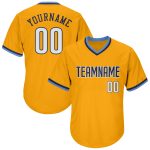 Custom Name Number Gold White Navy Baseball Jersey Shirt - Personalized Throwback Rib-Knit Team Apparel Personalized Gold