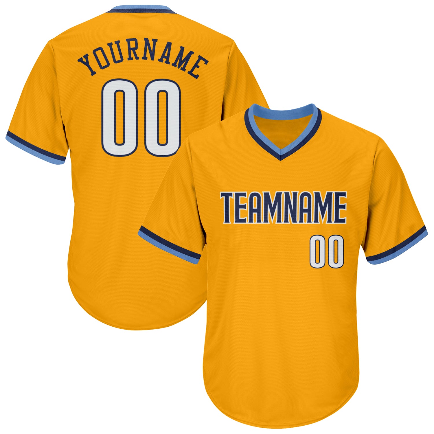 Custom Name Number Gold White Navy Baseball Jersey Shirt - Personalized Throwback Rib-Knit Team Apparel Personalized Gold