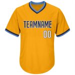 Custom Name Number Gold White Navy Baseball Jersey Shirt - Personalized Throwback Rib-Knit Team Apparel Personalized Gold