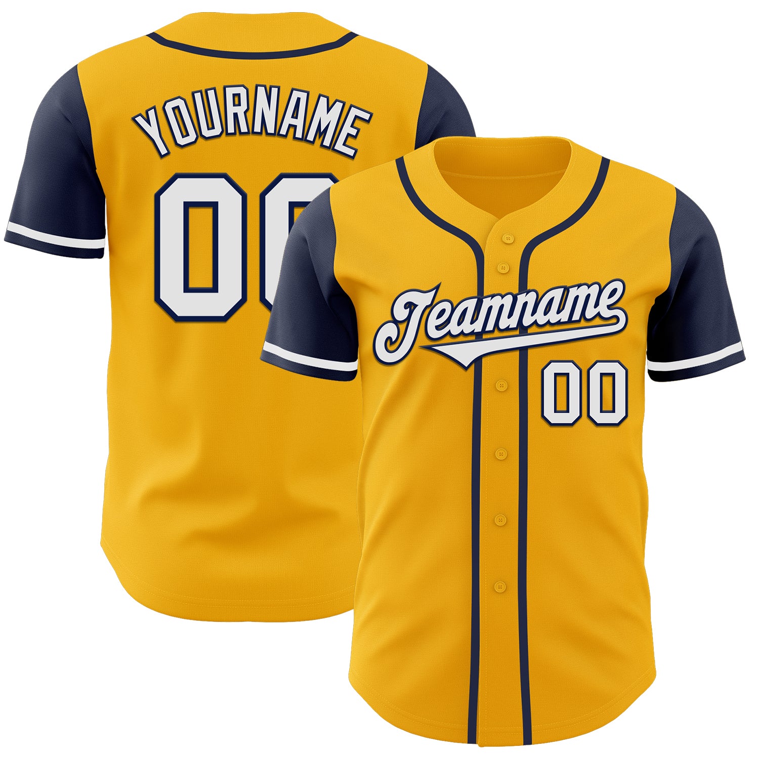 Custom Personalized Gold White Navy Baseball Jersey with Name & Number - Authentic Two Tone Design Personalized Gold White-Navy