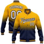 Custom Name Number Personalized Gold White Navy Varsity Bomber Jacket Full-Snap Fashion Letterman Personalized Gold White-Navy