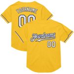 Custom Gold White-Navy Baseball Jersey with Personalized Name and Number - Authentic Throwback Design Personalized Gold White-Navy