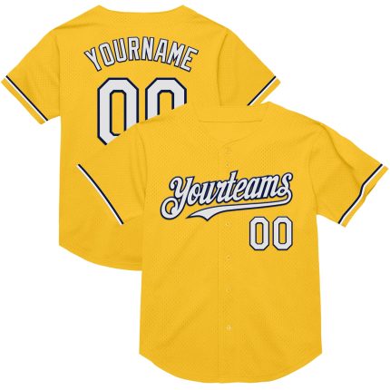 Custom Gold White-Navy Baseball Jersey with Personalized Name and Number - Authentic Throwback Design Personalized Gold White-Navy