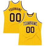 Custom Personalized Gold White Pinstripe Brown Basketball Jersey with Name and Number - Authentic Team Apparel Personalized