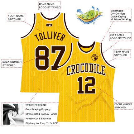 Custom Personalized Gold White Pinstripe Brown Basketball Jersey with Name and Number - Authentic Team Apparel Personalized