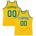 Custom Personalized Kelly Green Basketball Jersey with Gold White Pinstripe - Authentic Name and Number Personalized Gold
