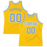 Custom Name and Number Basketball Jersey - Personalized Light Blue Gold White Pinstripe Authentic Design Personalized Gold