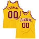 Custom Maroon Basketball Jersey with Gold White Pinstripe, Personalized Name and Number, Authentic Team Apparel Personalized