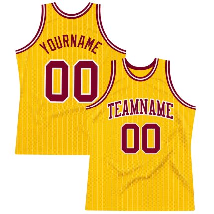 Custom Maroon Basketball Jersey with Gold White Pinstripe, Personalized Name and Number, Authentic Team Apparel Personalized