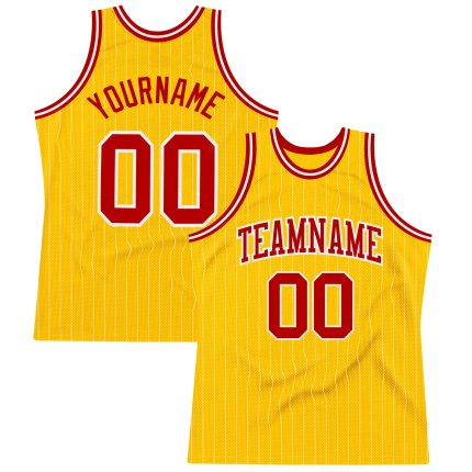 Custom Personalized Red Basketball Jersey with Gold White Pinstripes, Team Name & Number Personalized Gold White Pinstripe