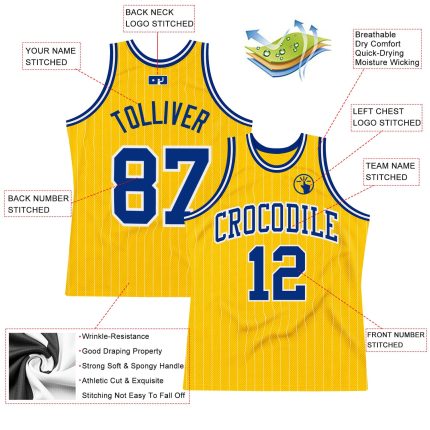 Custom Name Number Basketball Jersey Personalized Gold White Pinstripe Royal Authentic Personalized Gold White Pinstripe
