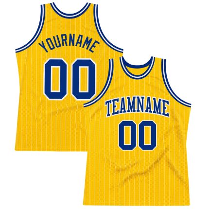 Custom Name Number Basketball Jersey Personalized Gold White Pinstripe Royal Authentic Personalized Gold White Pinstripe