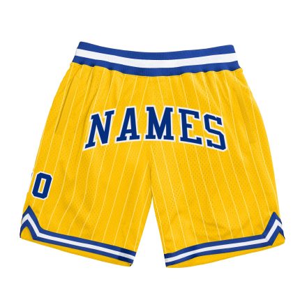 Custom Name Number Basketball Shorts Personalized Gold White Pinstripe Royal-White Authentic Design Personalized Gold White