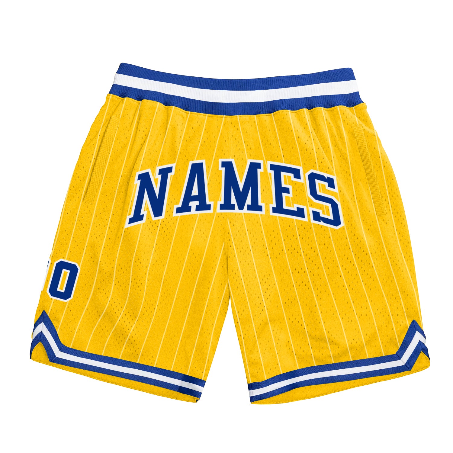 Custom Name Number Basketball Shorts Personalized Gold White Pinstripe Royal-White Authentic Design Personalized Gold White