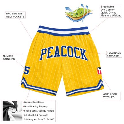 Custom Name Number Basketball Shorts Personalized Gold White Pinstripe Royal-White Authentic Design Personalized Gold White