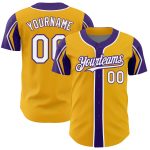 Custom Name and Number Authentic Baseball Jersey - Personalized Gold White Purple Color Options, Arm Shapes Design Personalized